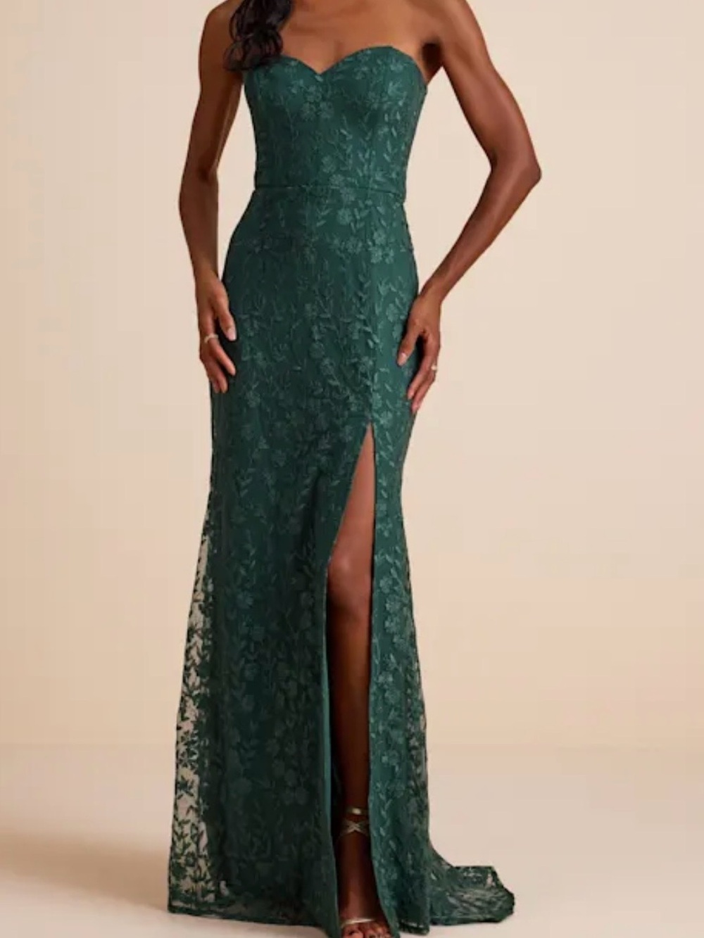 Lulus Romantic Beauty Green Floral Embroidered Strapless Maxi Size M